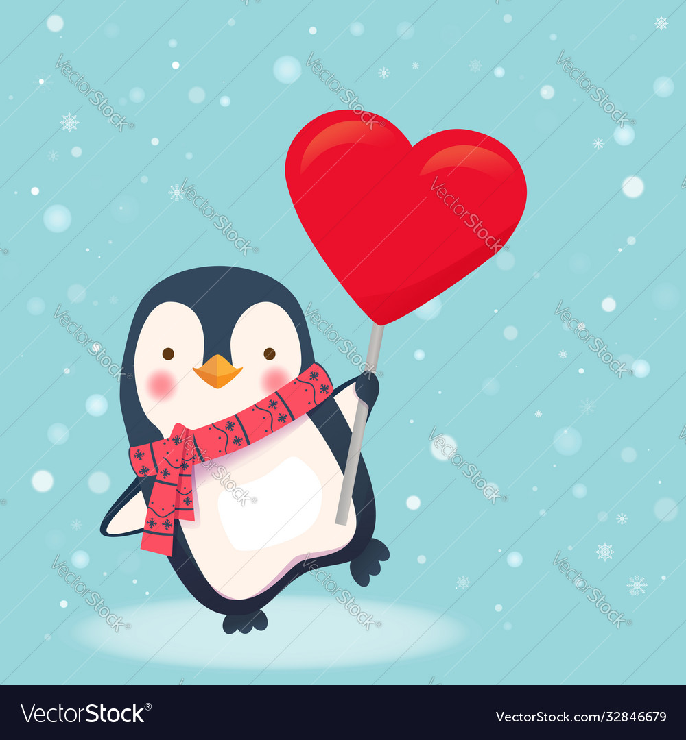 Penguin holding heart