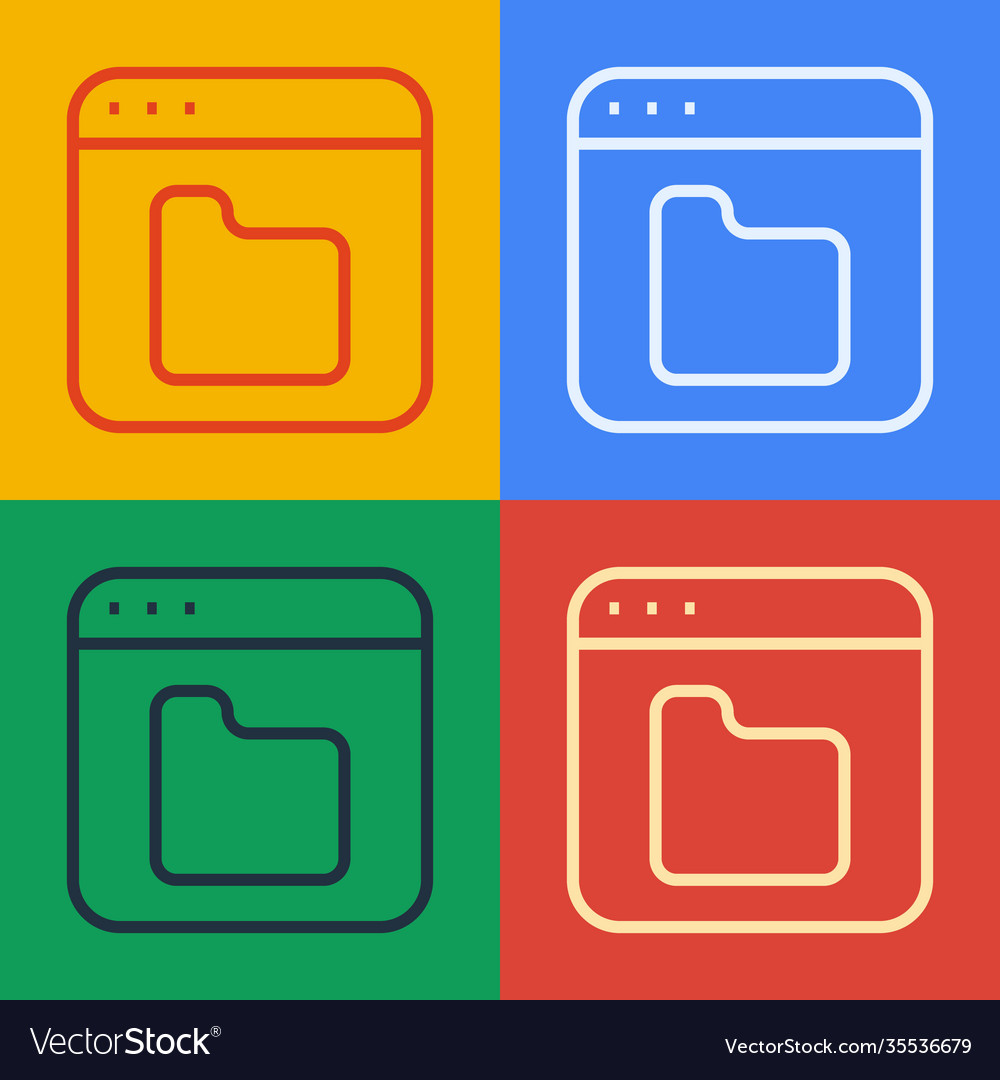 Pop art line browser files icon isolated on color vector image Pop art line browser files icon isolated on color