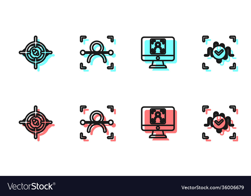 Set line face recognition eye scan and voice vector image Set line face recognition eye scan and voice