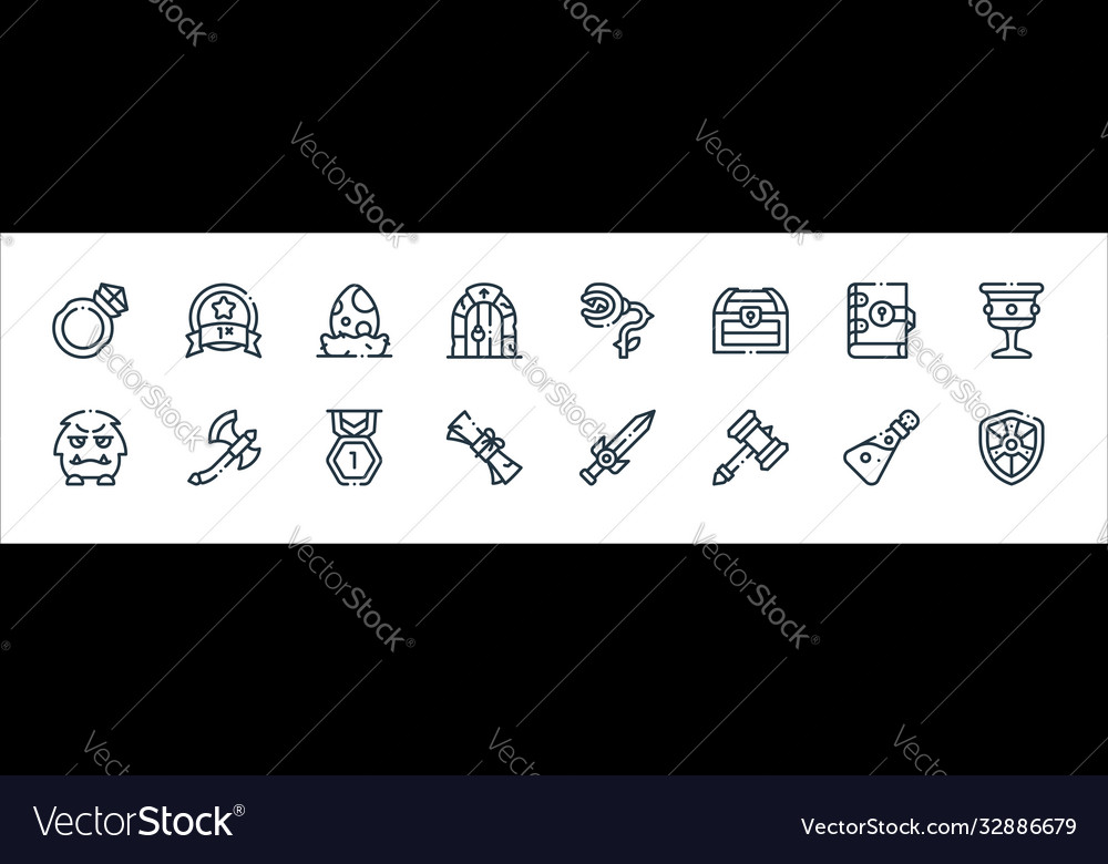Videogame elements line icons linear set quality vector image Videogame elements line icons linear set quality