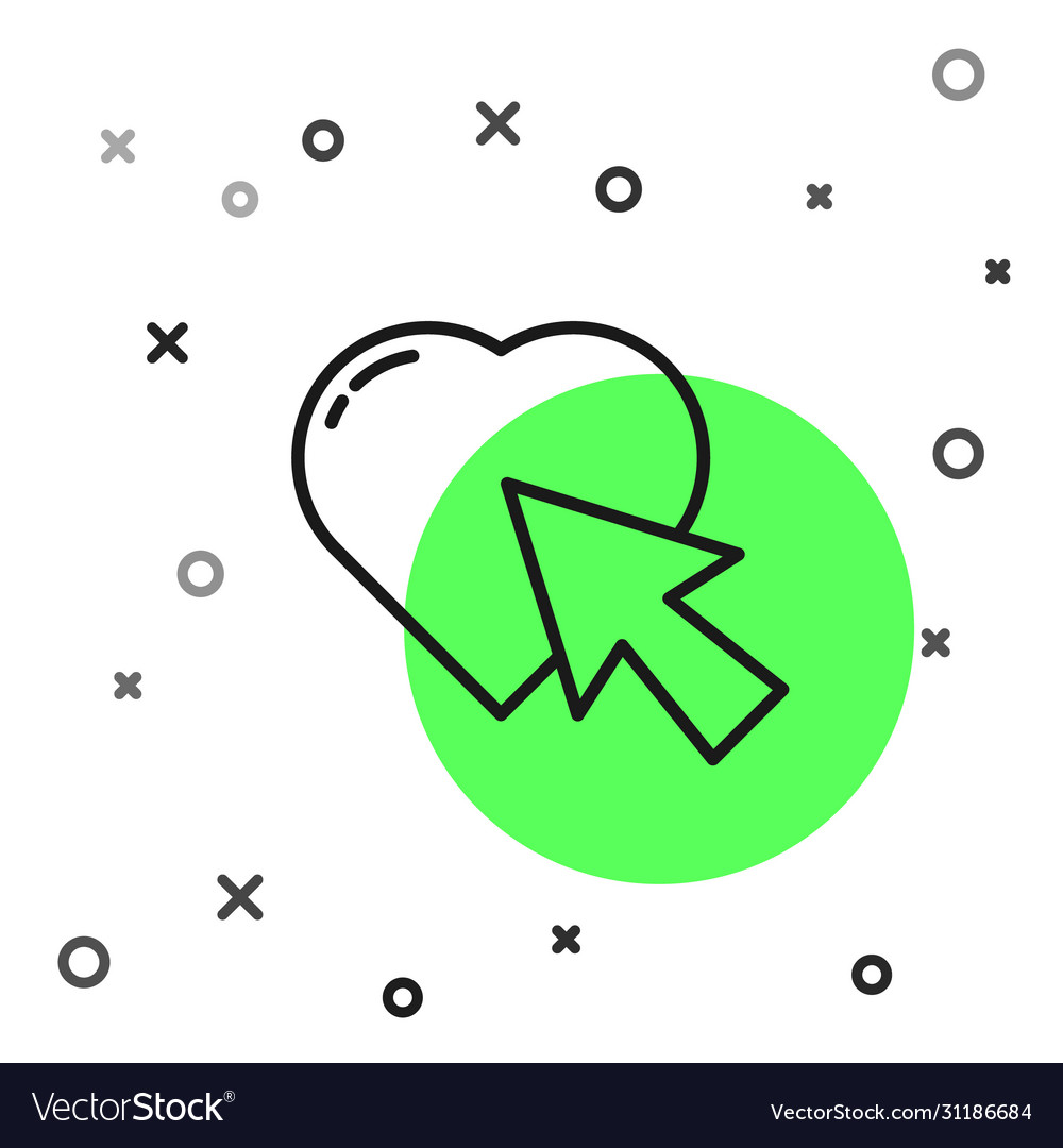 Black line heart and cursor click icon isolated