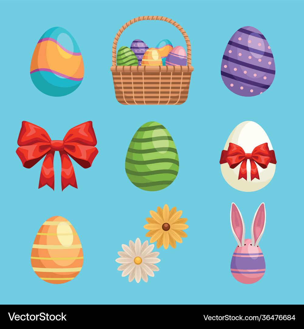 Bundle nine happy easter set icons Royalty Free Vector Image
