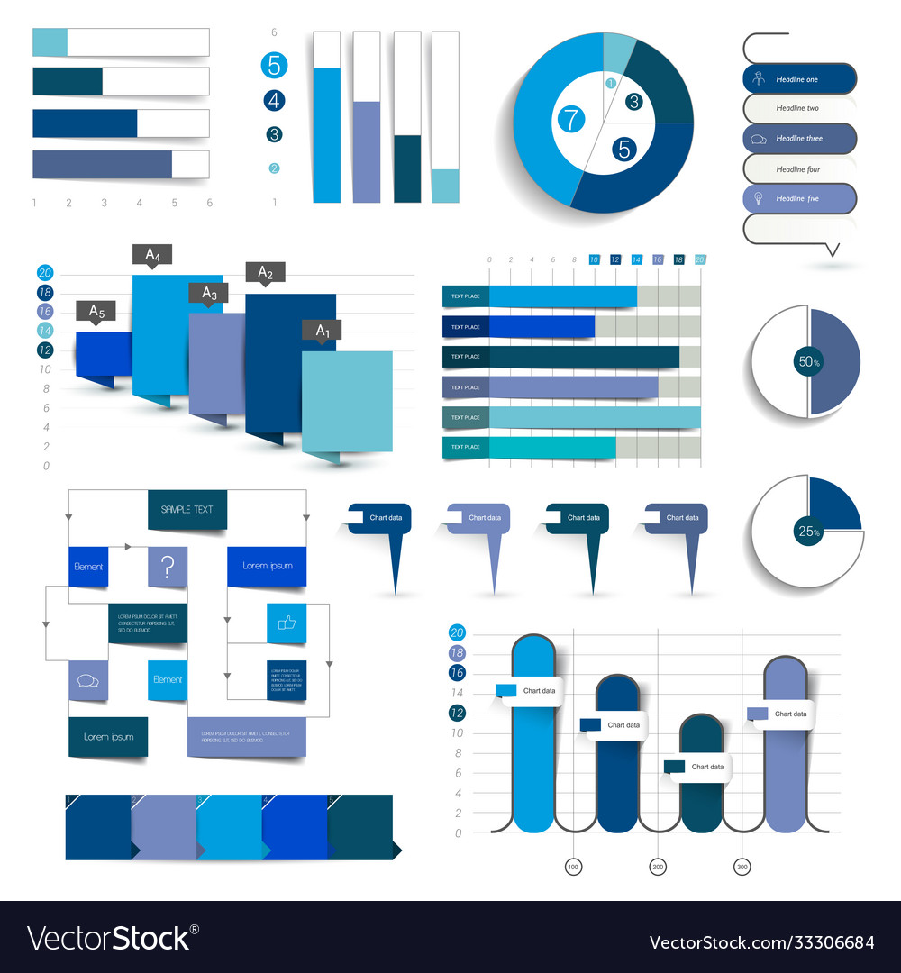 Collection charts graphs flowcharts vector image Collection charts graphs flowcharts