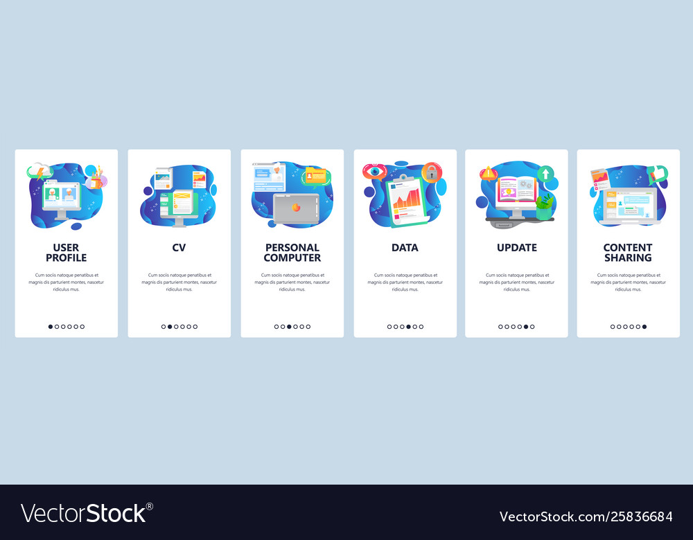 Mobile app onboarding screens user profile vector image Mobile app onboarding screens user profile