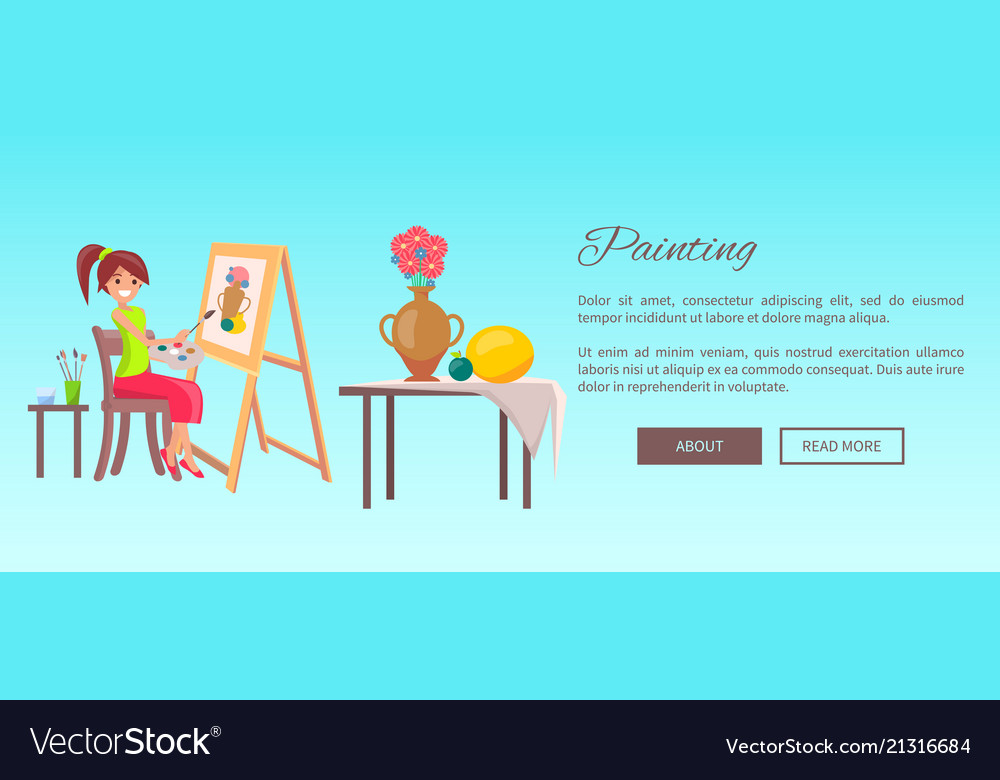 Painting Banner Cheerful Woman With Paints Set Vector Image