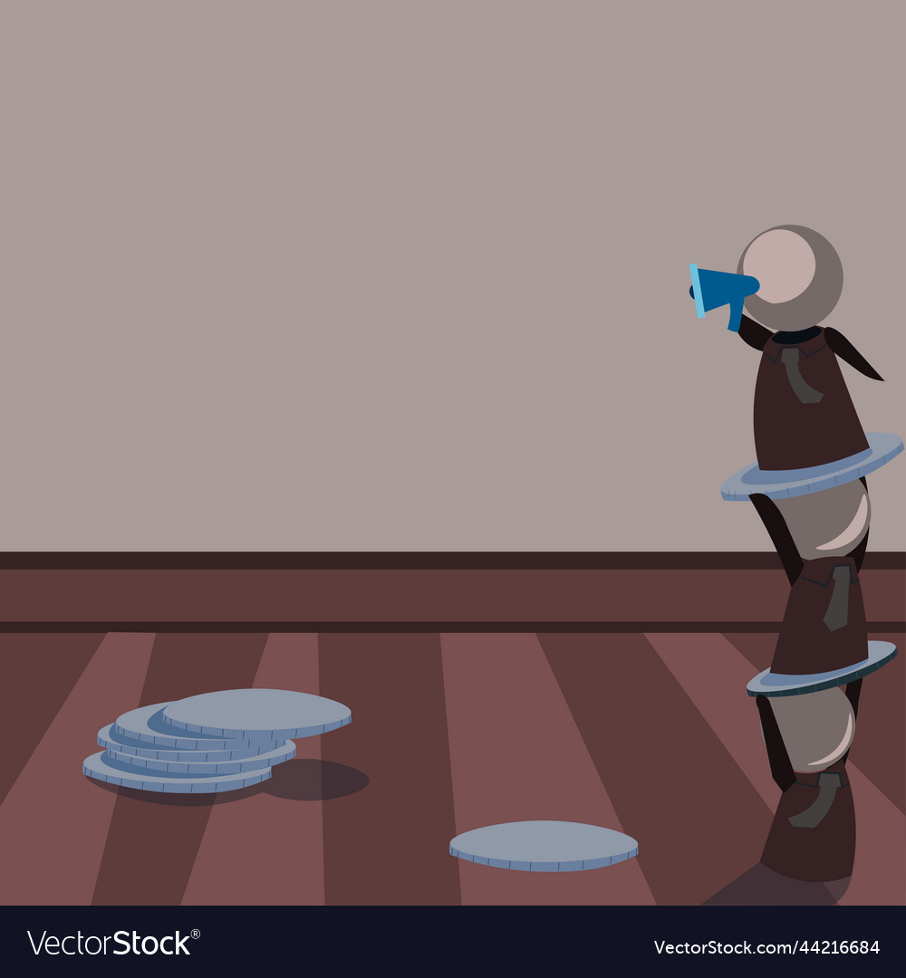 Robots standing over one another and presenting vector image Robots standing over one another and presenting