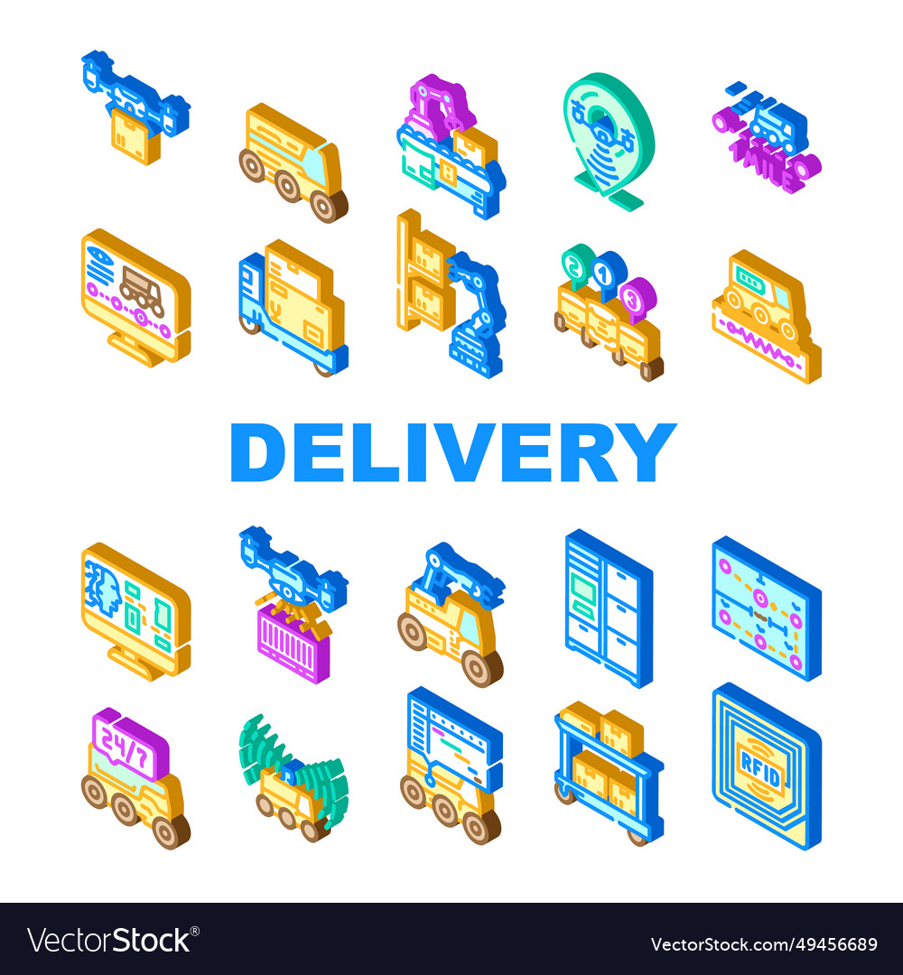 Autonomous robot delivery icons set Vector Image Autonomous robot delivery icons set