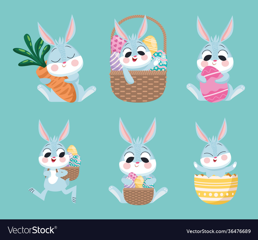 Bundle six happy easter set icons