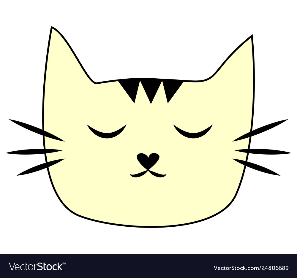 Black cat head face contour silhouette line icon. Cute cartoon character. I love  cats heart Text lettering. Kitty kitten whisker Baby pet Yellow background.  Isolated Flat design Stock Vector