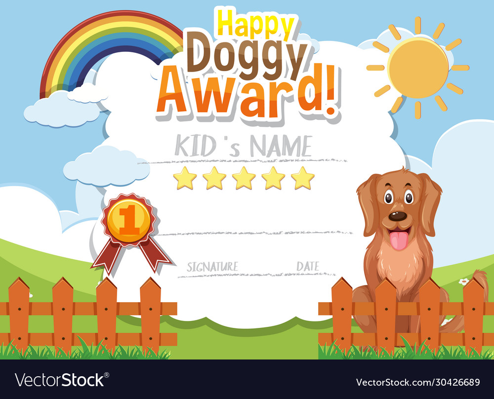 Certificate template design for happy doggy award vector image Certificate template design for happy doggy award