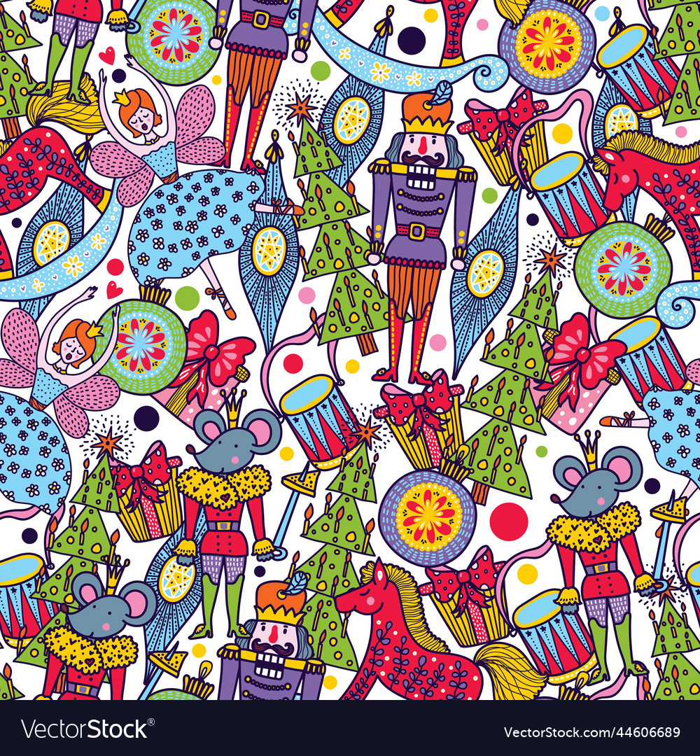 Christmas line seamless nutcracker pattern vector image Christmas line seamless nutcracker pattern