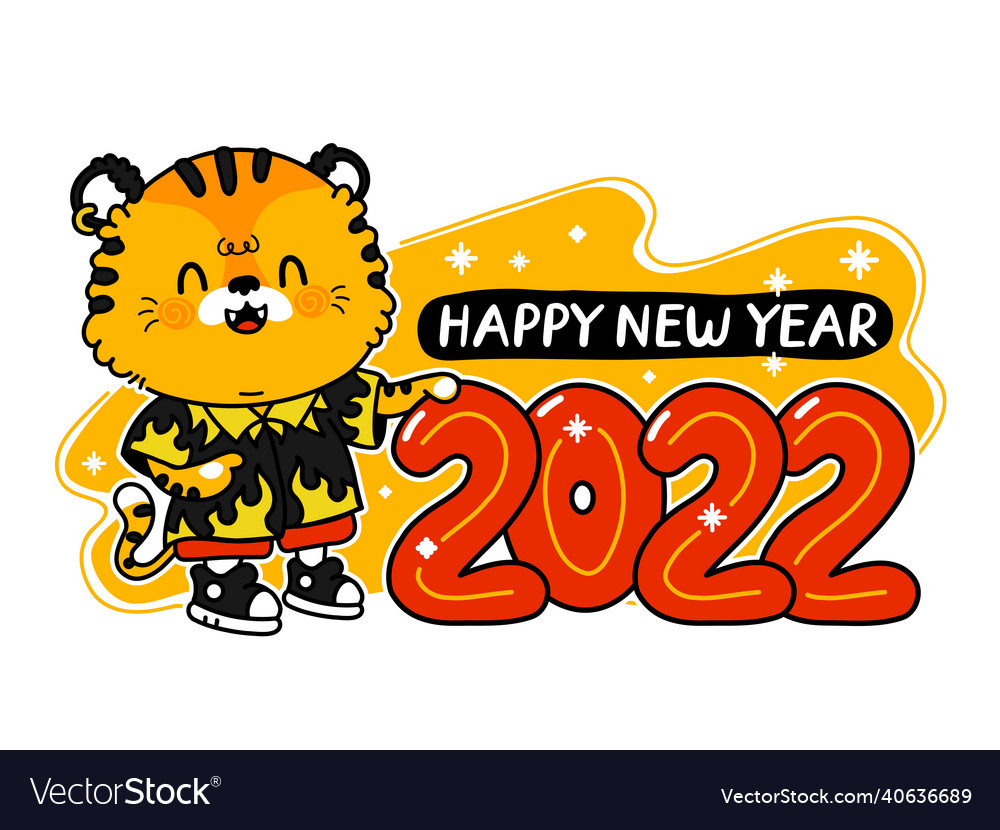 Cute happy funny 2022 new year symbol tiger Vector Image