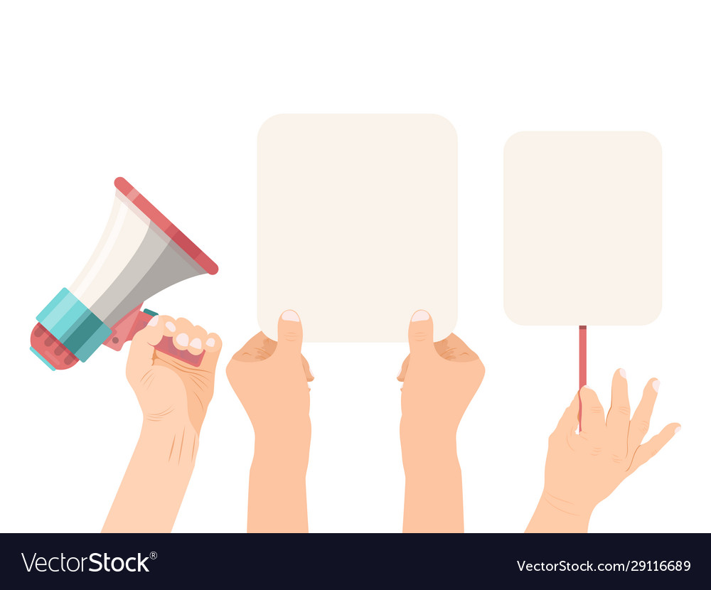 Hands holding empty blanks banners signs