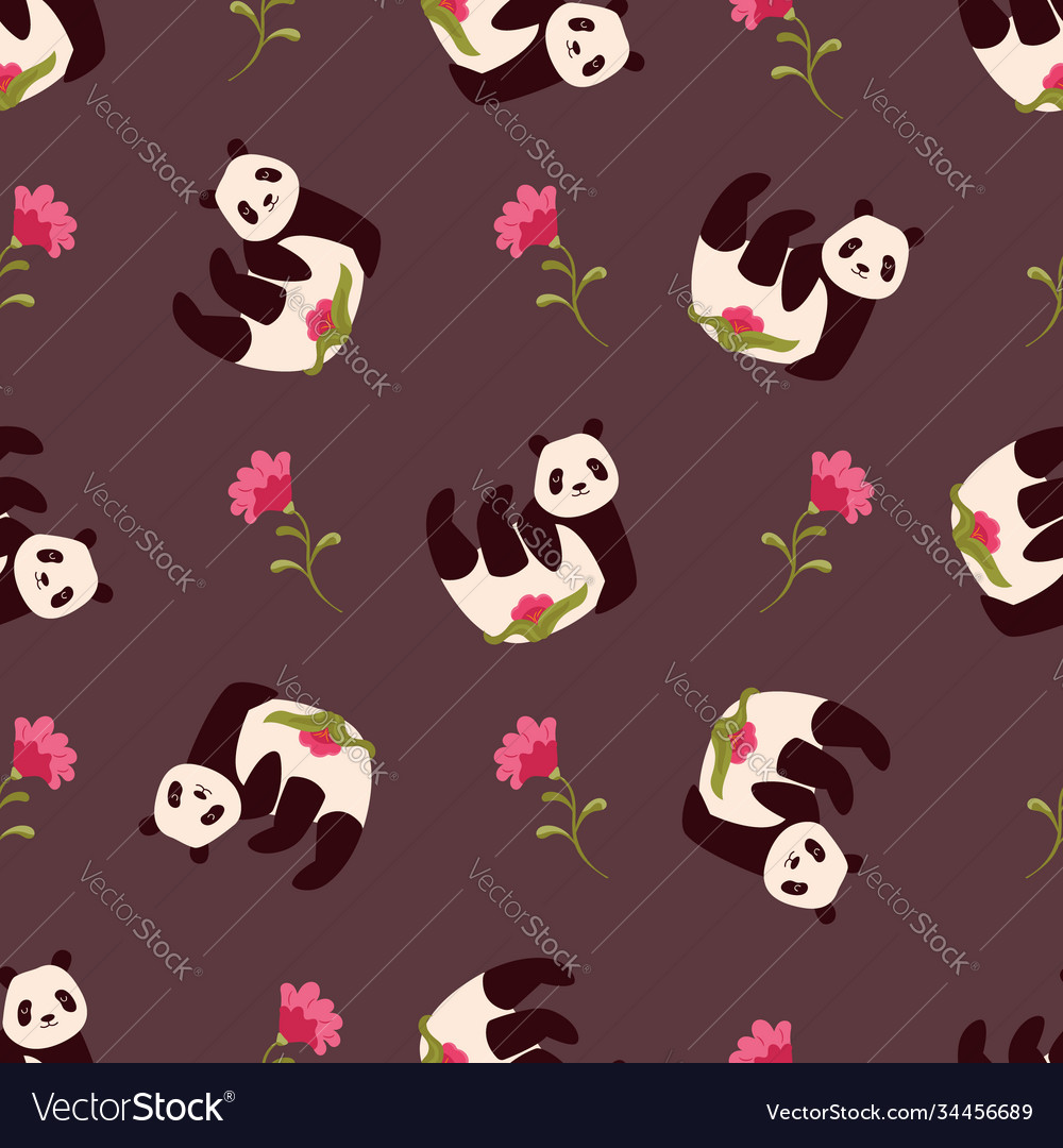 Seamless pattern with cute funny pandas