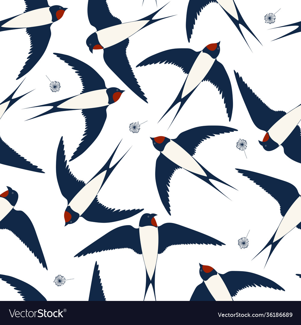 Seamless pattern with flying swallows