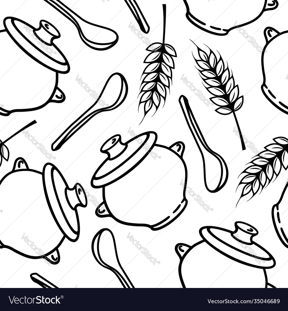 Seamless pattern with spikes pots and spoons vector image Seamless pattern with spikes pots and spoons