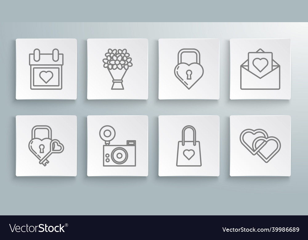 Set line castle in the shape of a heart and key vector image Set line castle in the shape of a heart and key