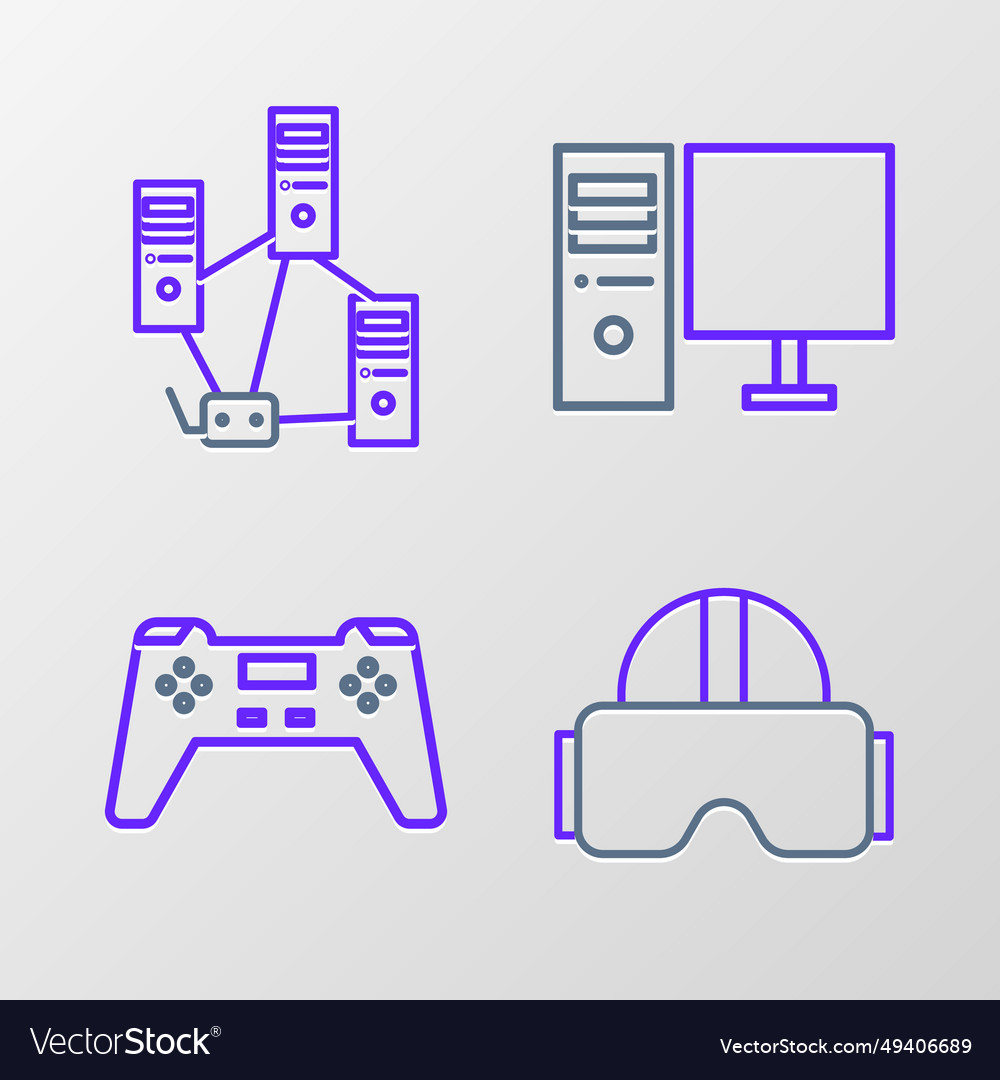 Set line virtual reality glasses gamepad computer vector image Set line virtual reality glasses gamepad computer