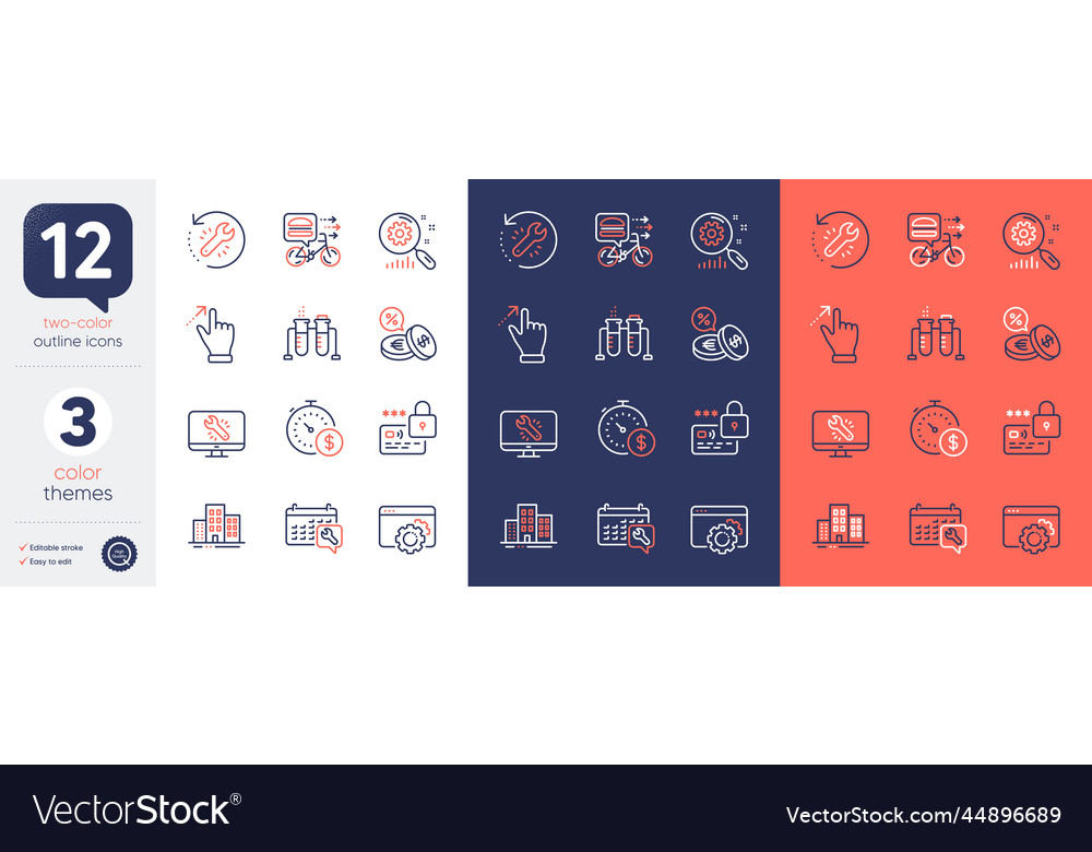 Set of seo gear buildings and spanner line icons