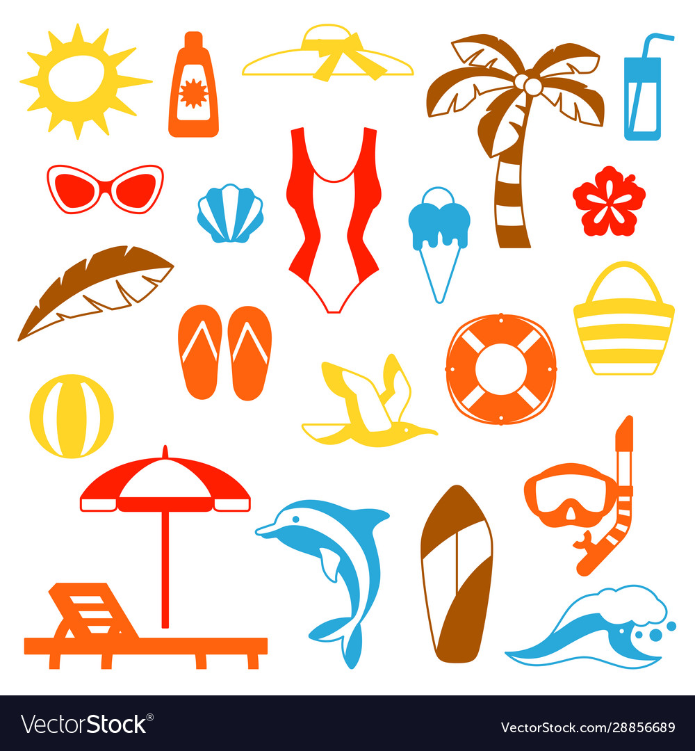 Set summer and beach objects
