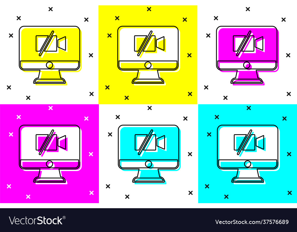 Set video camera off on computer icon isolated vector image Set video camera off on computer icon isolated