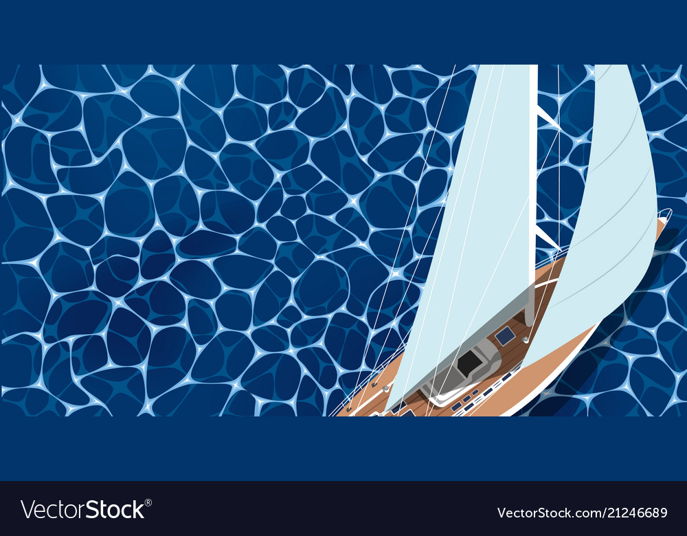 Top view sail boat on water