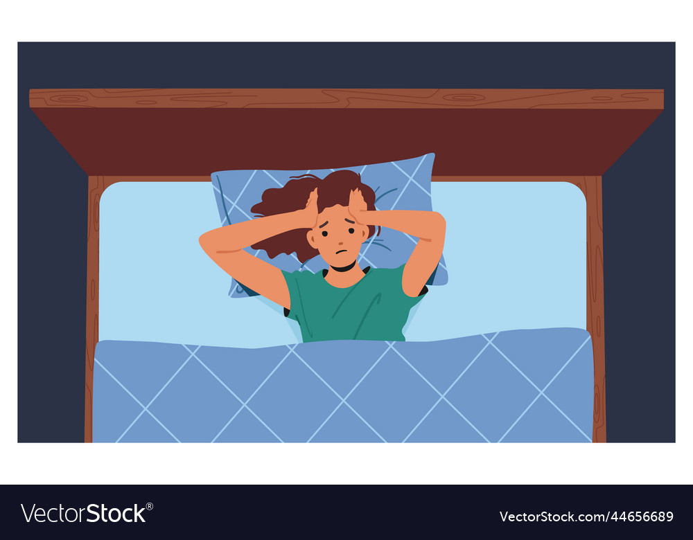 Unhappy Sleepless Female Character Suffer Vector Image