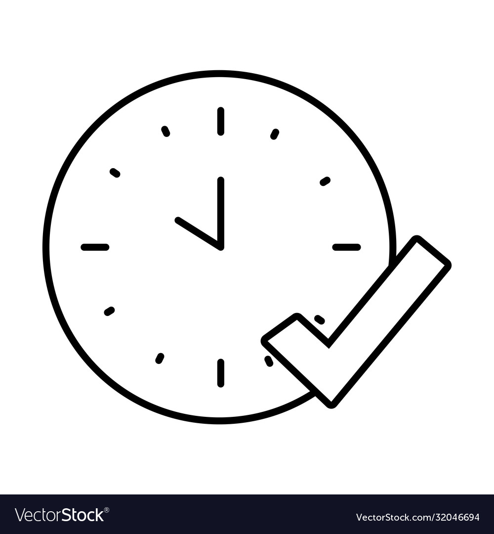 Analoge Uhr und Prüfzeichen Icon Line Style