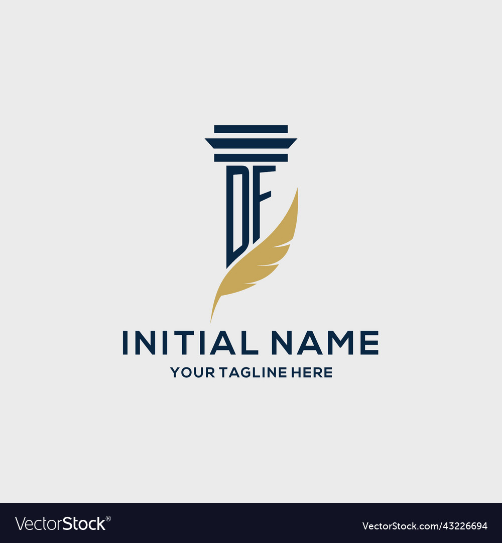 Df monogram initial logo with pillar and feather