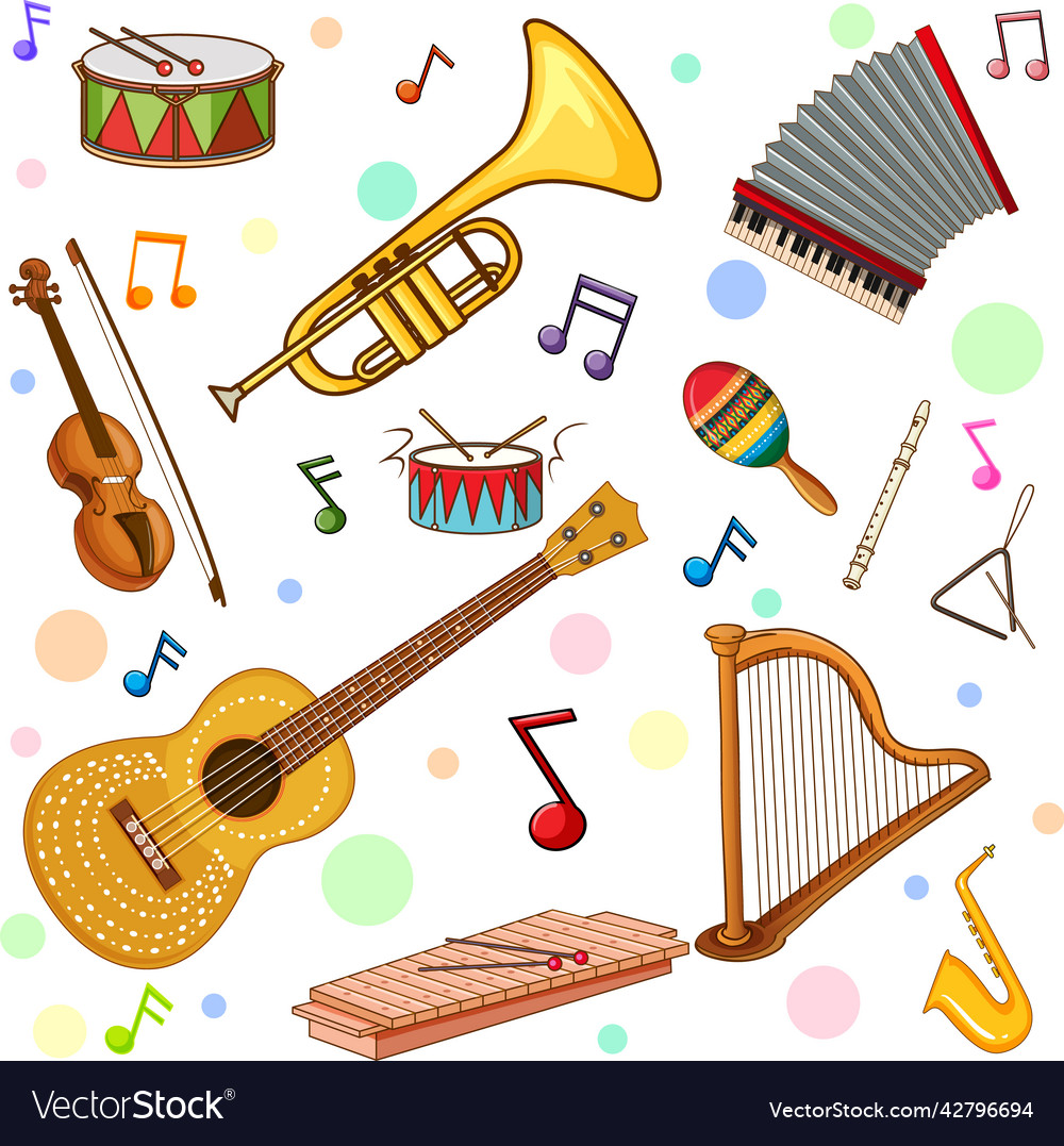Different music instruments seamless pattern vector image Different music instruments seamless pattern