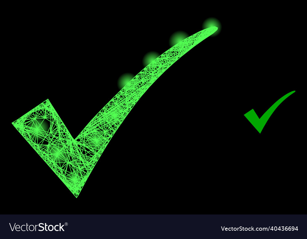 Glowing net mesh confirm tick with light spots