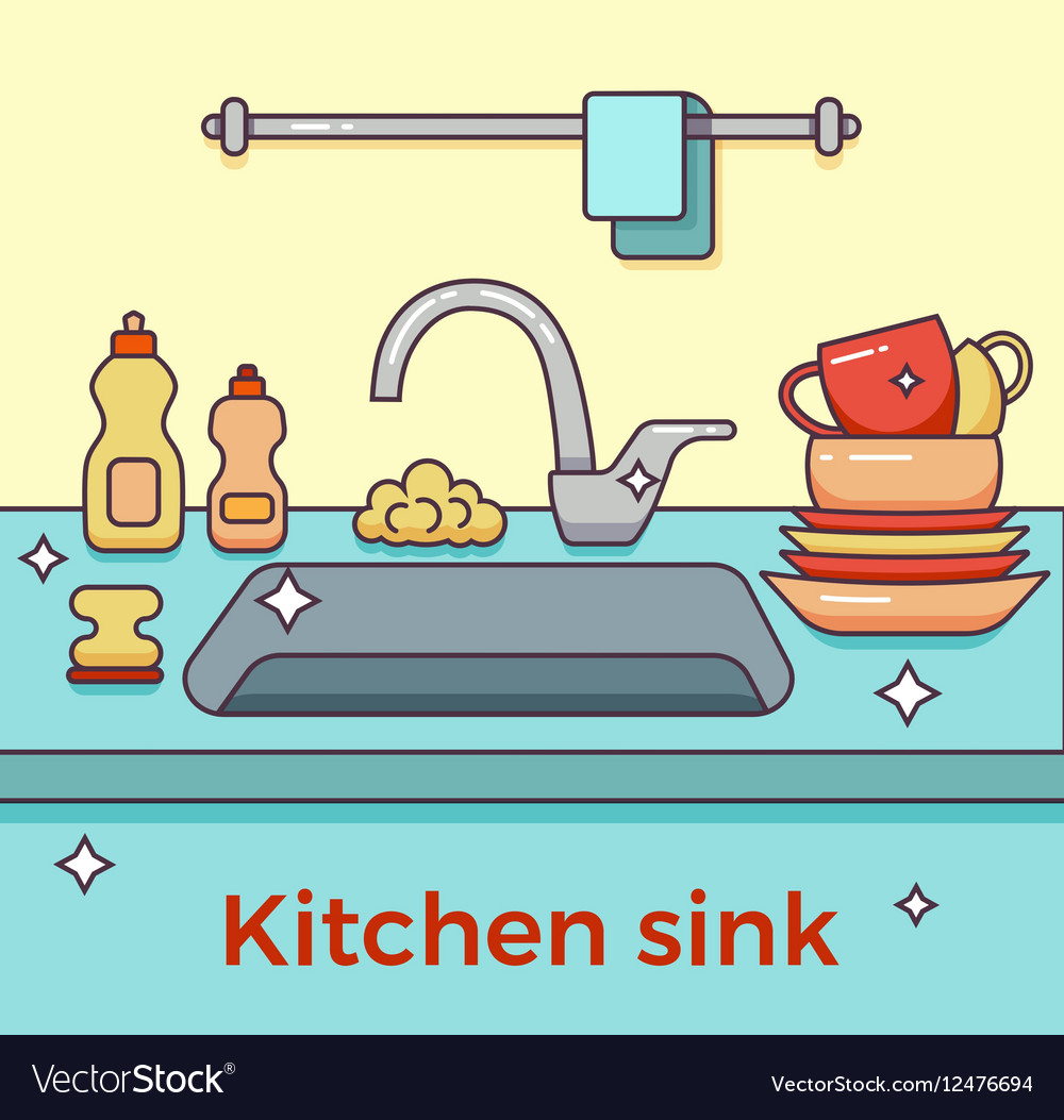 Kitchen sink with kitchenware Royalty Free Vector Image