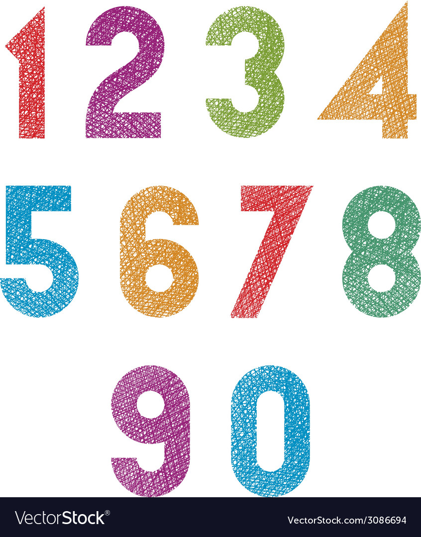 Retro style geometric numbers set with hand drawn Vector Image