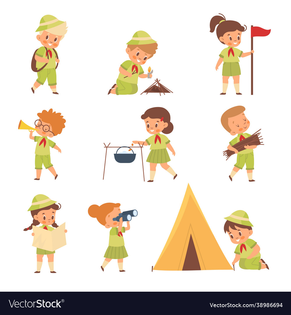 Scouts kids boys and girls in uniform Royalty Free Vector