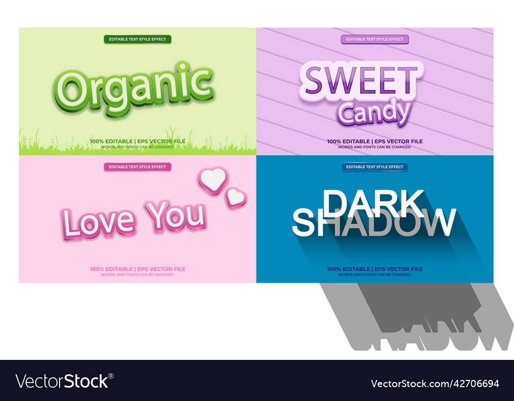 Set of editable text effect design bundle vector image Set of editable text effect design bundle