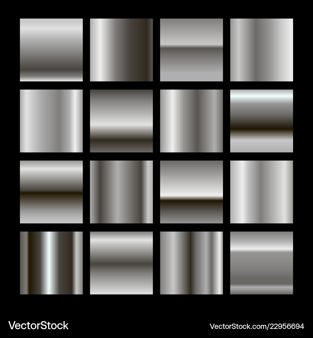 Silver bright collection gradients set Royalty Free Vector