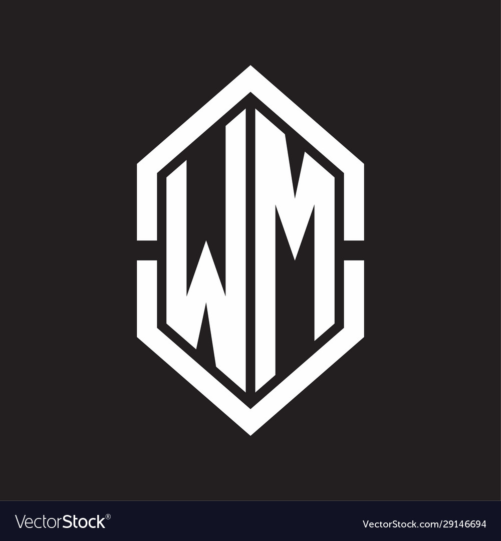 Wm logo monogram with hexagon shape and outline