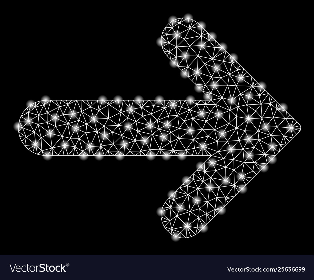 Bright mesh 2d arrow right with flash spots vector image Bright mesh 2d arrow right with flash spots