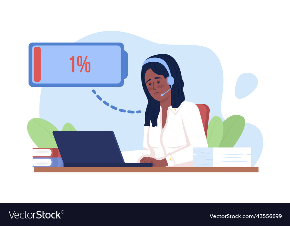 Call center operator with burnout 2d isolated vector image Call center operator with burnout 2d isolated