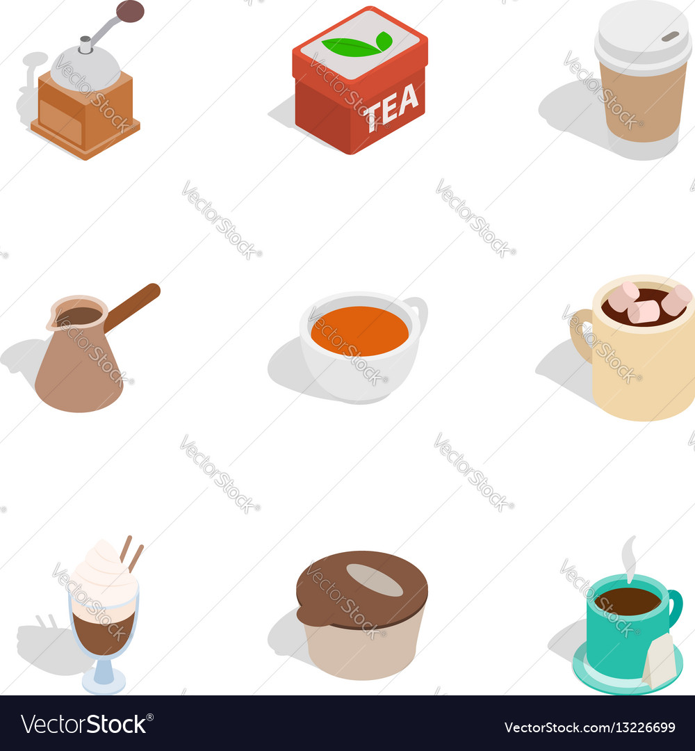 Coffee shop icons isometric 3d style Royalty Free Vector