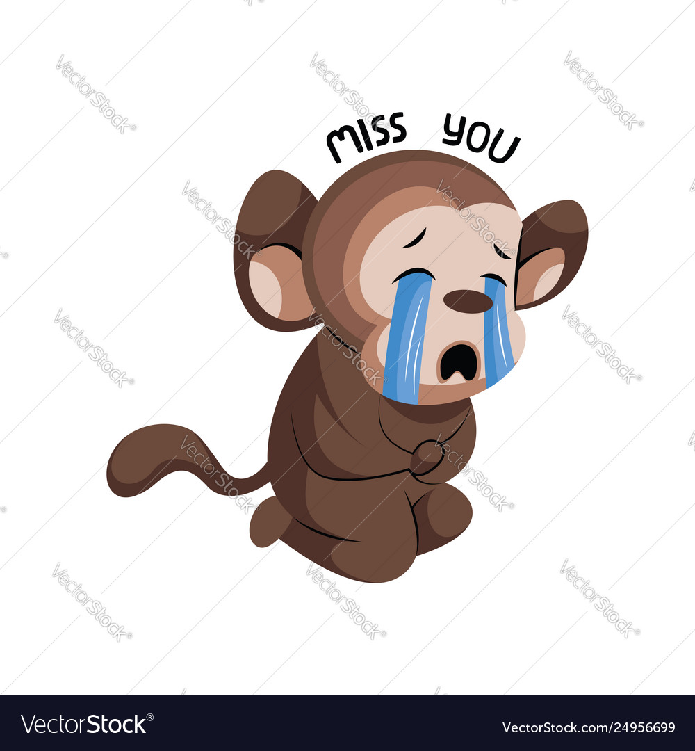 Crying cute monkey saying miss you on a white Vector Image