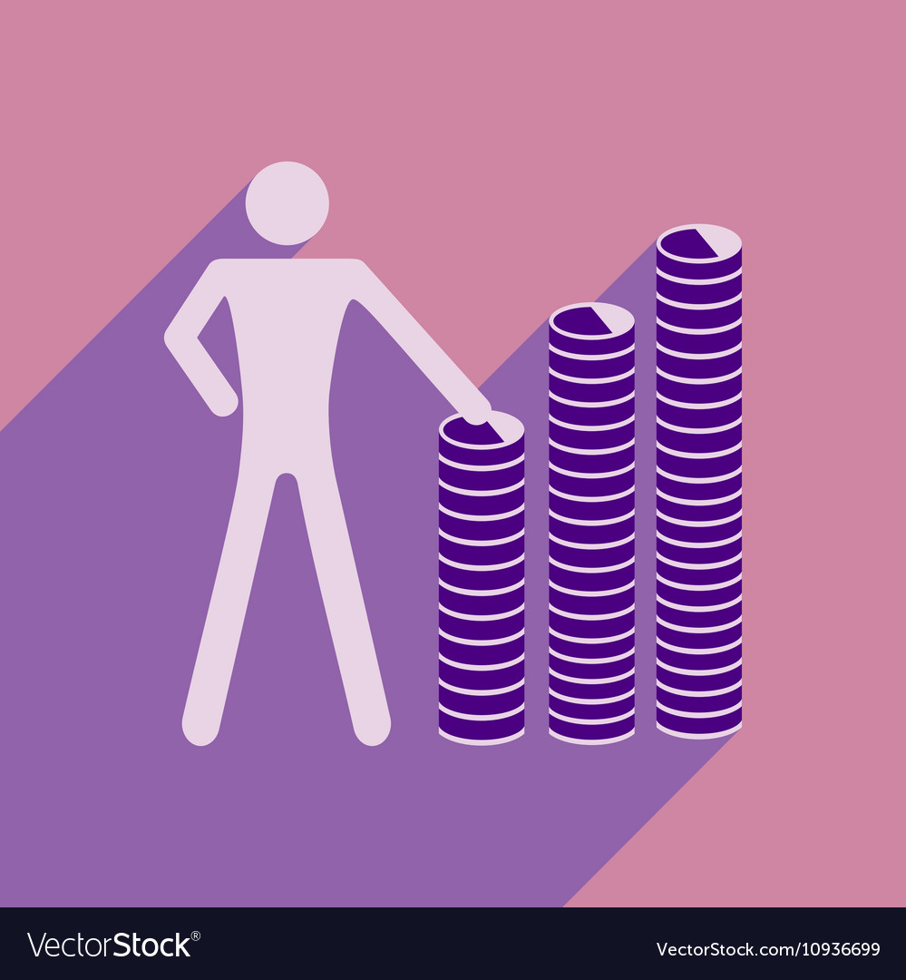 Flat with shadow icon man and stack of coins