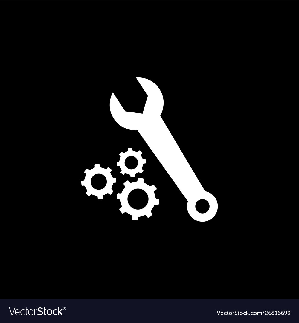 Gear And Wrench Icon On Black Background Vector Image