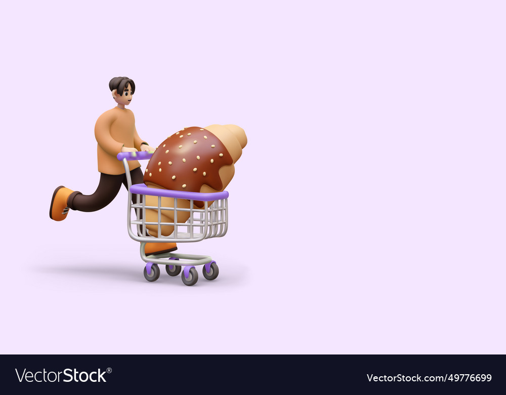 Male character is carrying giant croissant