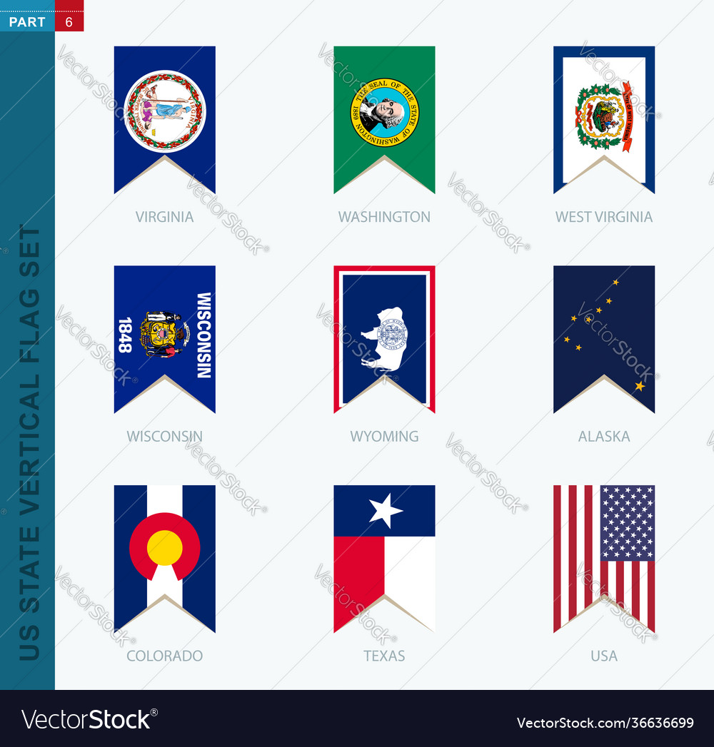 Nine vertical us state flag set icon
