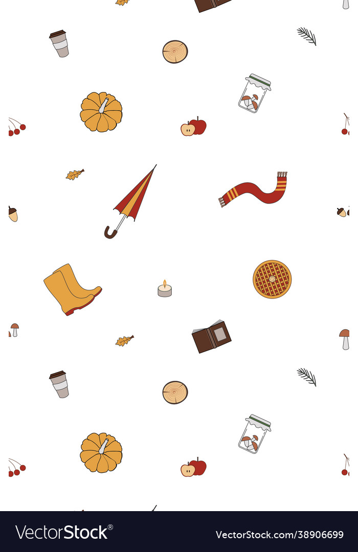 Seamless pattern with autumn objects and elements vector image Seamless pattern with autumn objects and elements
