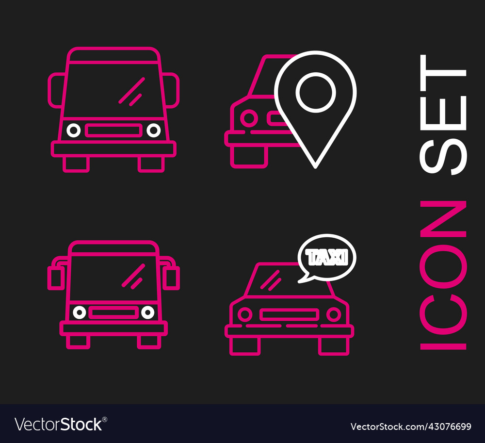 Set line taxi car bus map pointer vector image Set line taxi car bus map pointer