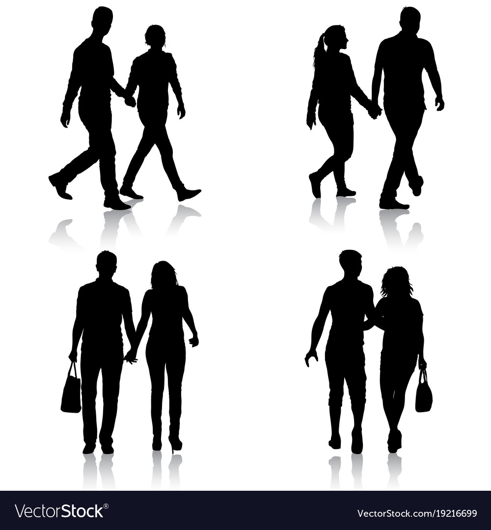 Set silhouette man and woman walking hand