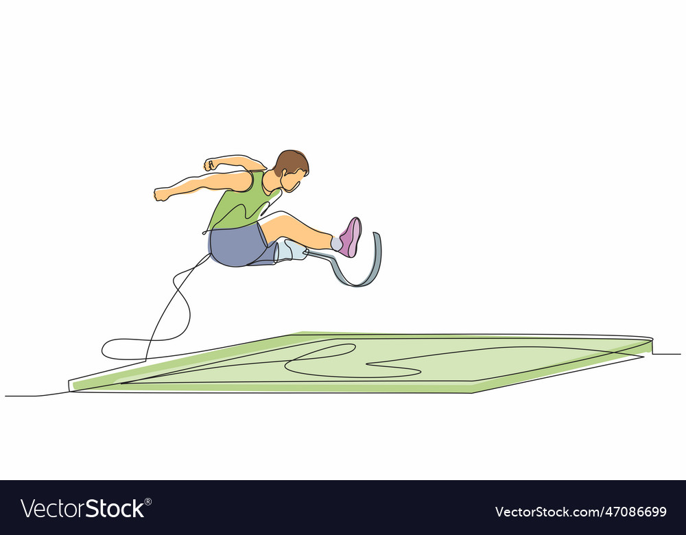 Single one line drawing male athlete amputee on Vector Image