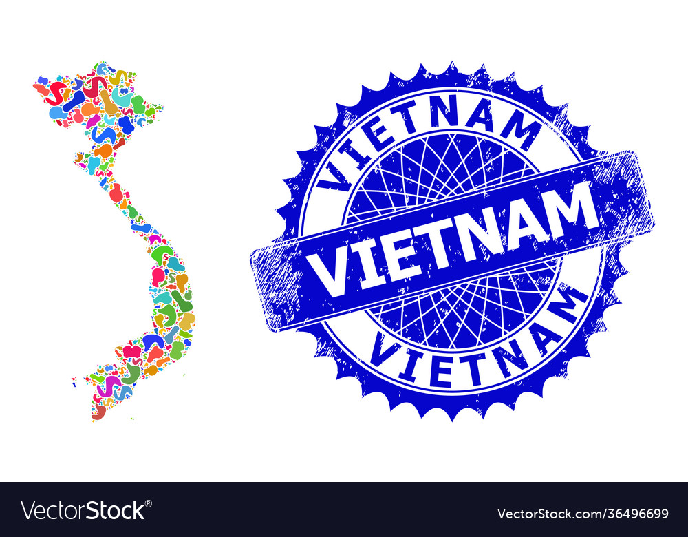 Spot Mosaik Vietnam Karte und Grunge Stempeldichtung